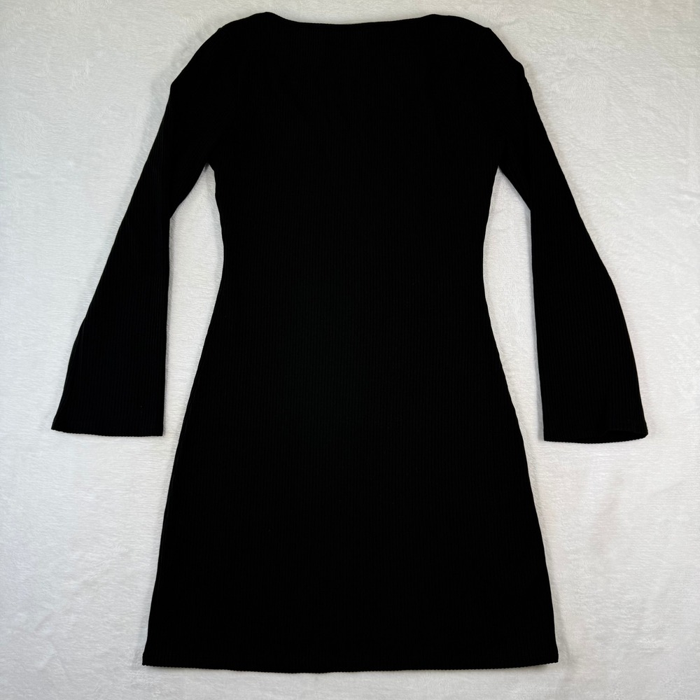 Reformation Black Long Sleeve Ribbed Mini Dress Size Small - Picture 8 of 9